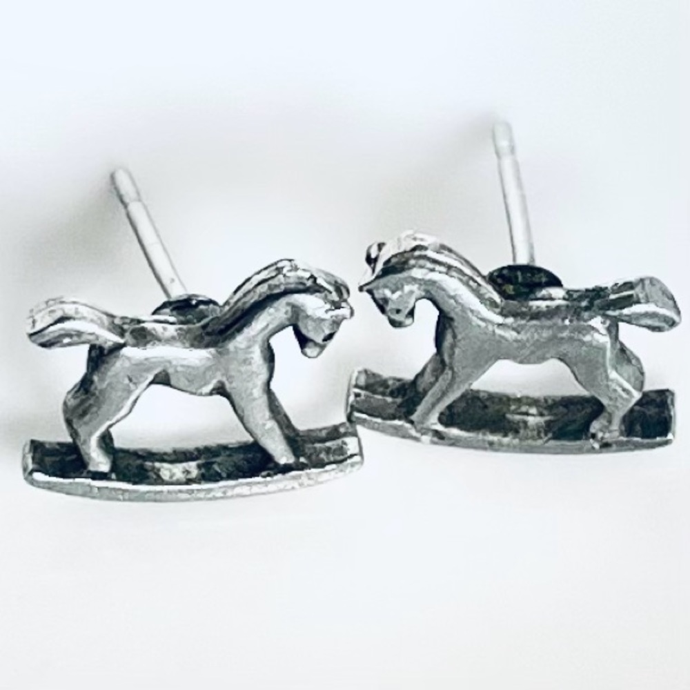 Sterling Silver Earrings Petite Rocking Horse Pierced Studs